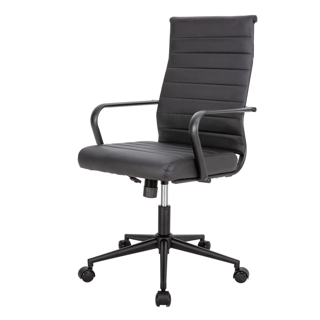 Black Office Chair, Ergonomic Leather Modern Office Chair, Executive Ribbed Height Adjustable Swivel Rolling Chair for Home Office.
