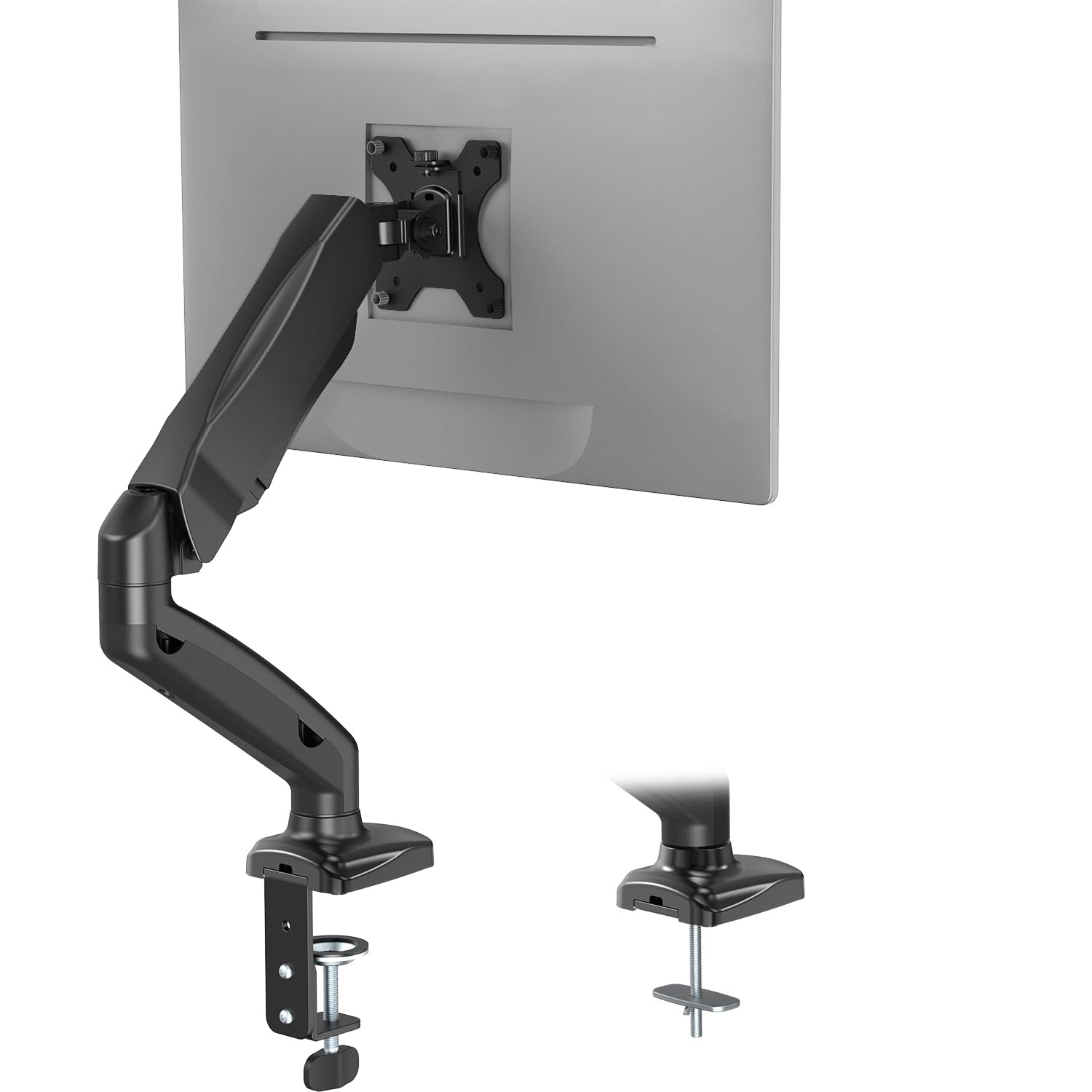 Single Monitor Arm for 13-27 inch Screens, Adjustable Single Monitor Mount Holds 19.8lbs, Computer Monitor Stand for Desk, Clamp and Grommet Base, VESA 75/100mm (GSMP001), Matte Black