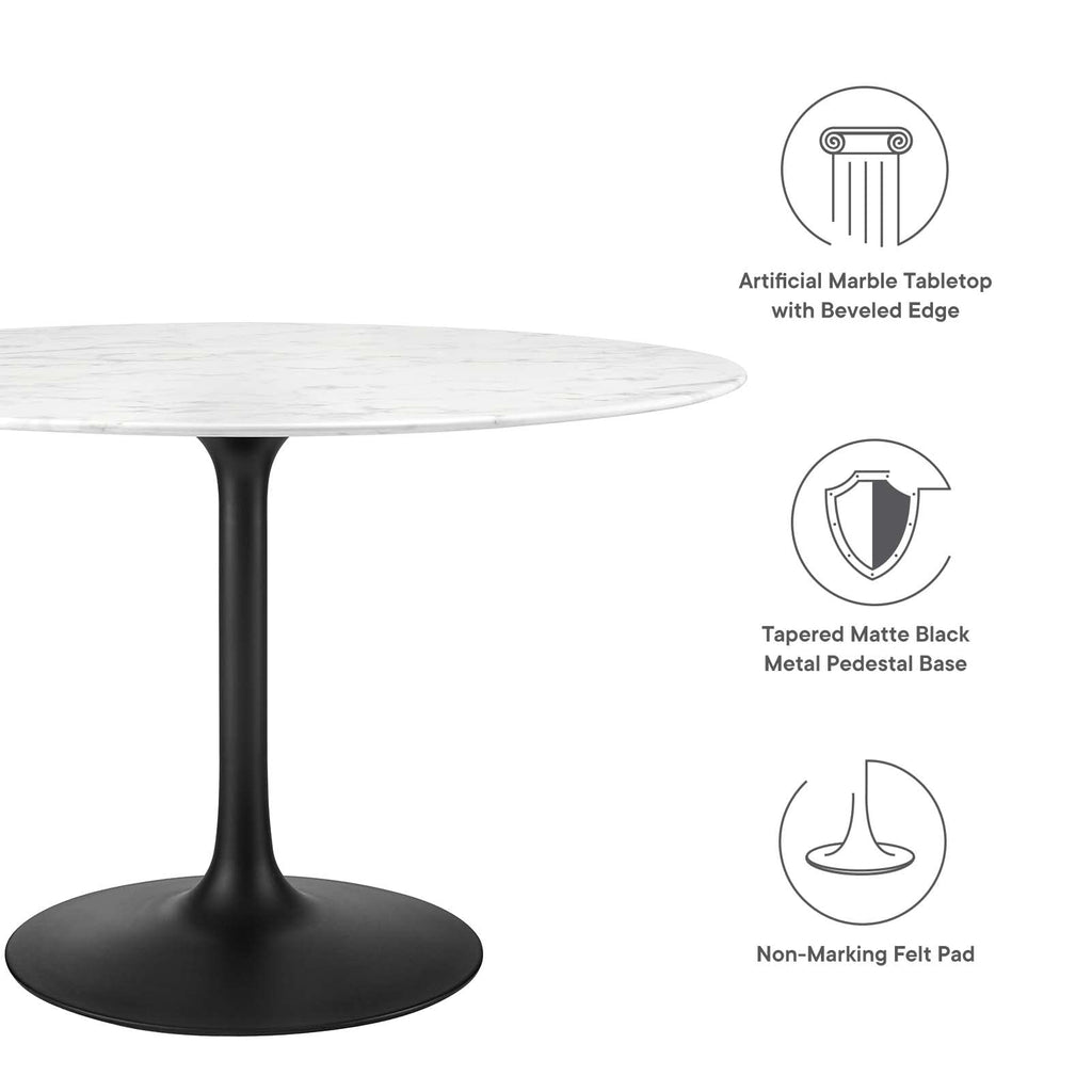 Modway Lippa 47" Round Artificial Marble Dining Table, Top, Black Base