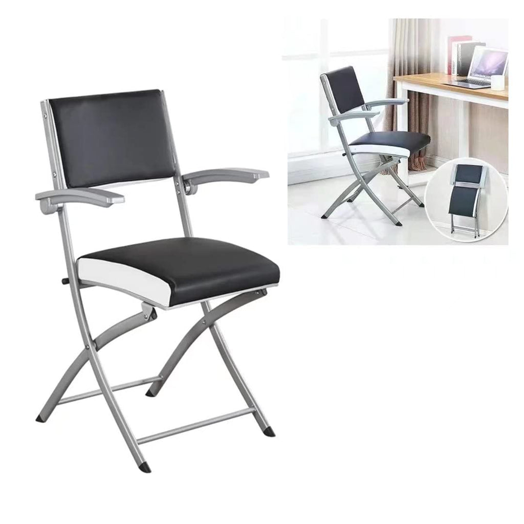Home Office Desk Chair Ergonomic Desk Chair Leather Padded Seats,Folding Office Chair no Wheels Small Spaces Portable,Comfy Gaming Desk Chair for Bedroom,livingroom,1 Piece,Black