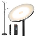 LED Floor Lamp, 27W/2400LM Modern Torchiere Lamp & 7W/ 400LM Reading Lamp, Bright Dimmable Standing Tall Lamp with 4 Color Temperature, Remote Touch Control for Living Room Bedroom Office, Black