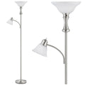 Torchiere Silver Floor Lamp with Adjustable Angle Reading Lamp-71IN