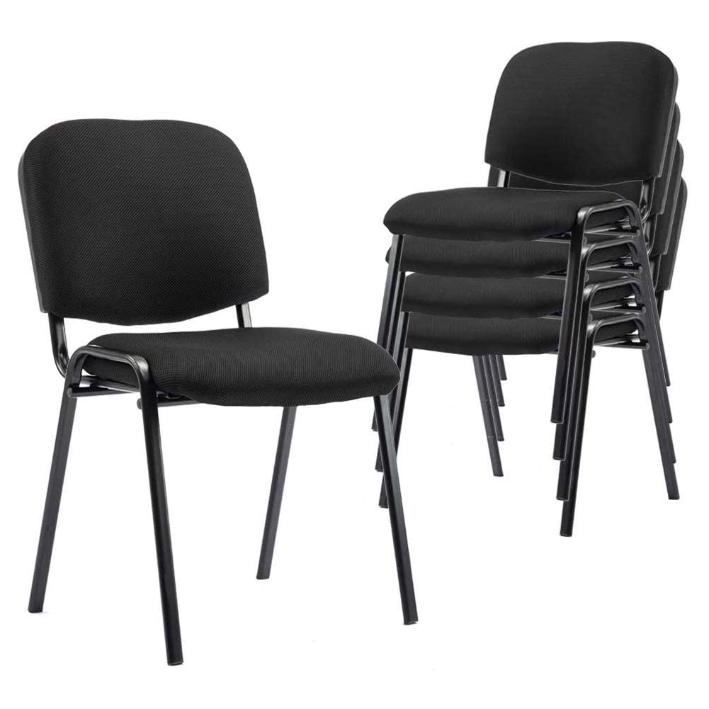 Stackable Office Guest Chairs, Reception Waiting Room Chairs with Padded Seat & Back, Armless No Wheels Conference Chairs for Training, Meeting, Lobby, Set of 5, Black Mesh Fabric