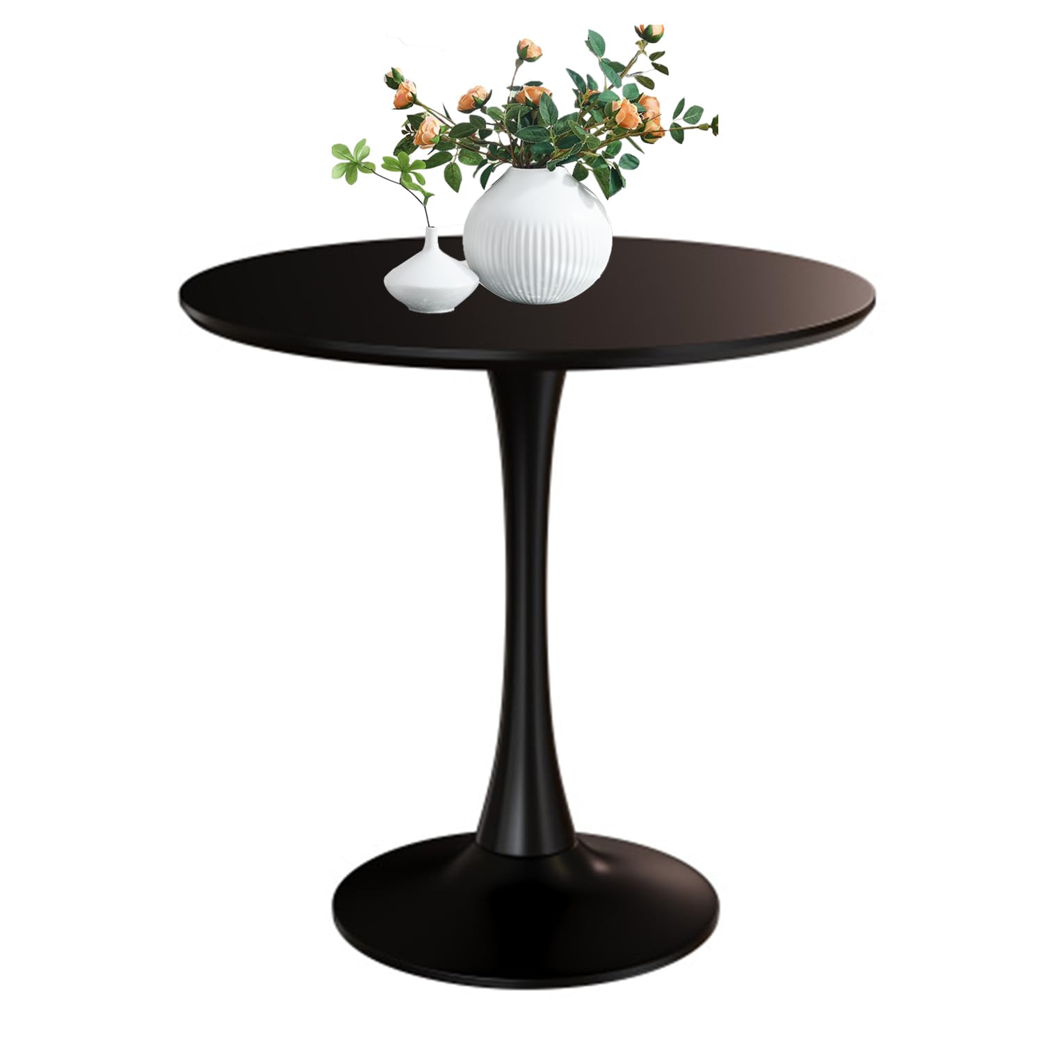 Sybrioka 24" Tulip Table for 1-2 Persons Modern Round Dining Room Table, Mid-Century Modern Black Small Kitchen Table with MDF Wooden Top, Leisure Coffee Table for Living Room, Dining Room, Office