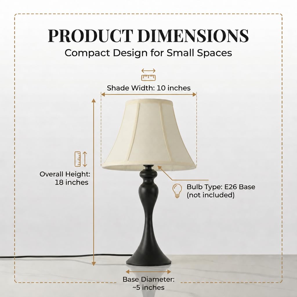 Traditional Table Lamp, Vintage Desk Lamp for Living Room with Fabric Shade, Farmhouse Bedside Lamp Black Finish for Bedroom Hotel Nightstand Office (Pack-01)