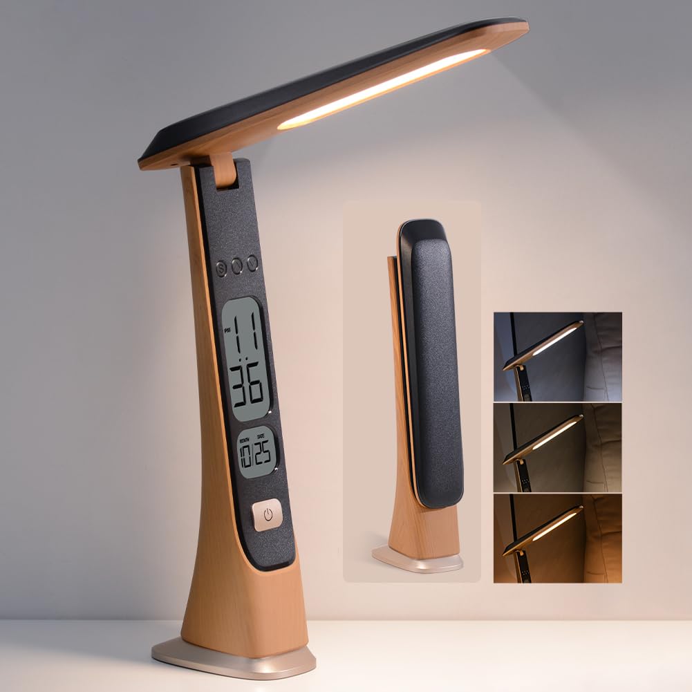 Rechargeable Lamps Cordless Table Lamp, Foldable Portable Desk Lamp - LED Battery Operated Lights with Stepless Brightness&Time Display for Office Lamp, Book Lights, College Dorm Essentials