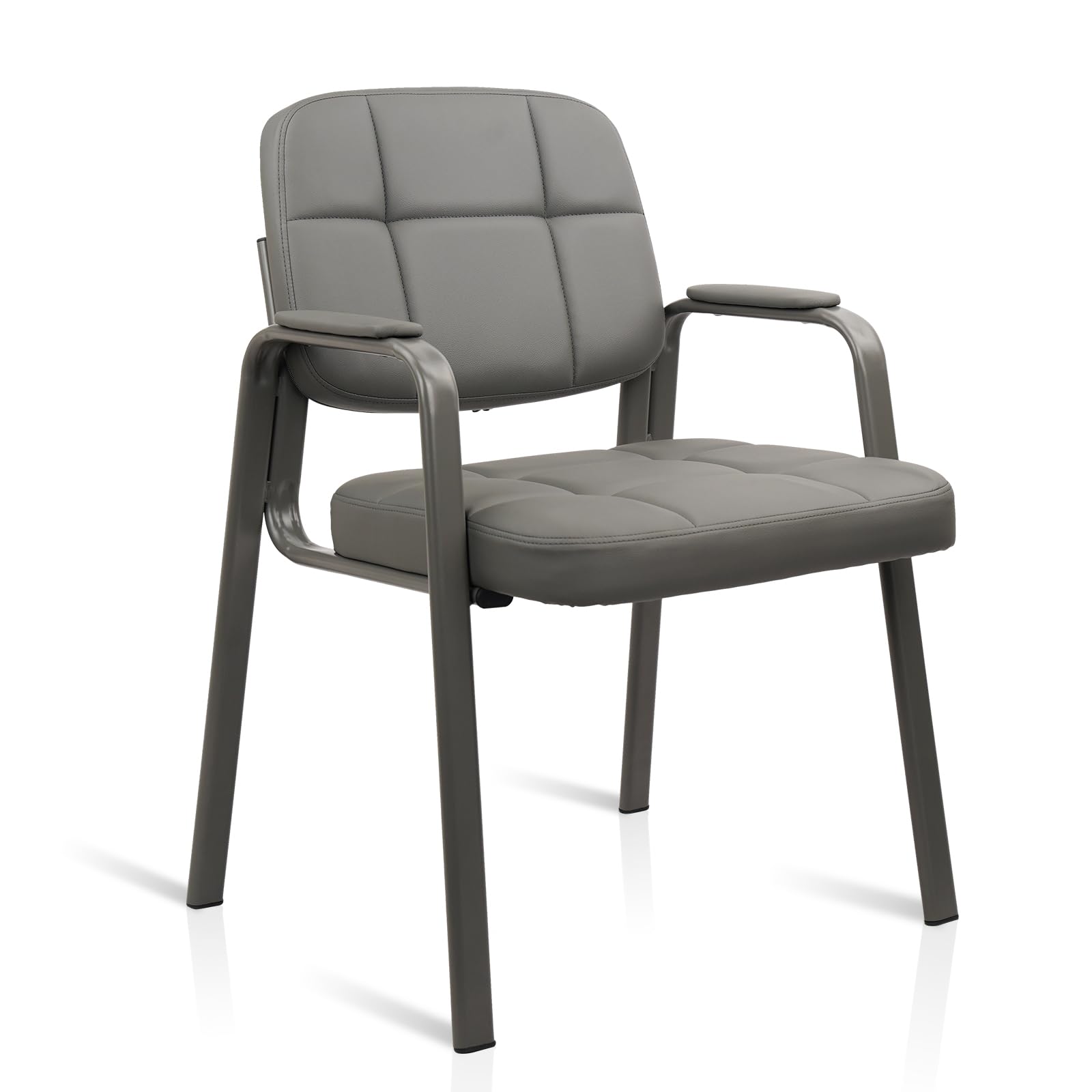 Waiting Room Guest Chair with Bonded Leather Padded Arm Rest for Office Reception and Conference Desk (Grey 1 Pack)