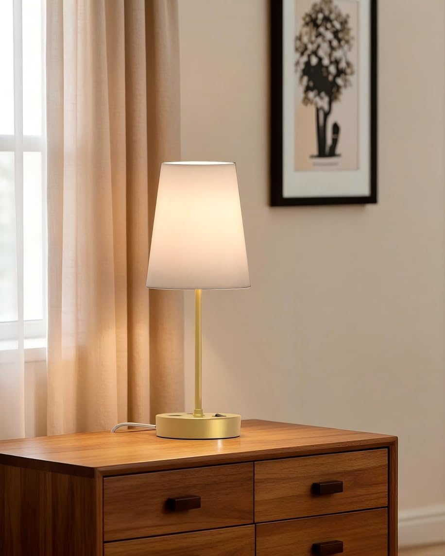 Bedroom Table Lamp, Bedside Lamp with AC Outlet and USB C Charging Ports(PD 20W), 3-Way Dimmable Lamp with Switch, Lamps with Shade for Night Stands, Living Room, Desk, and Home Office, 6.5Ft
