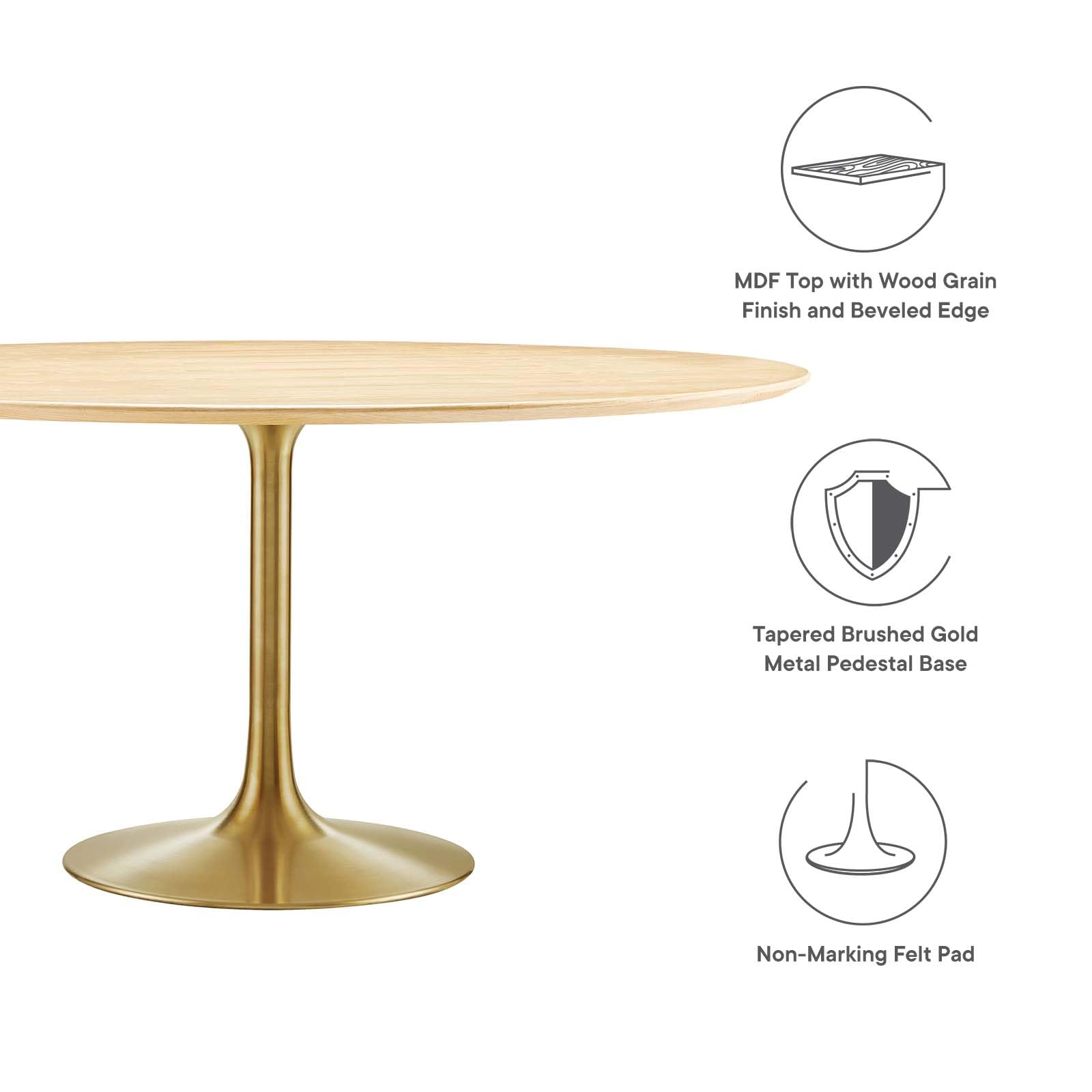 Modway Lippa Dining Table, 60", Gold Natural