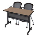 48 x 30 Flip-Top Table with 2 Mesh Nesting Chairs, Noble Oak Laminate, 1-Inch Thick Thermal Fused Melamine Top, Black T Edge Banding, Scratch and Stain Resistant, Meeting or Training