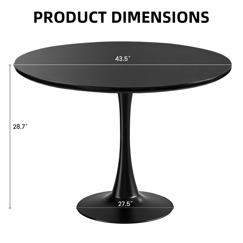 Hansweld 43.5" Tulip Table, Round Dining Table with Thickened Tabletop & Metal Pedestal, Mid Century Modern Bistro Circle Table for Kitchen, Small Places, Living Room, Cafe (Black)