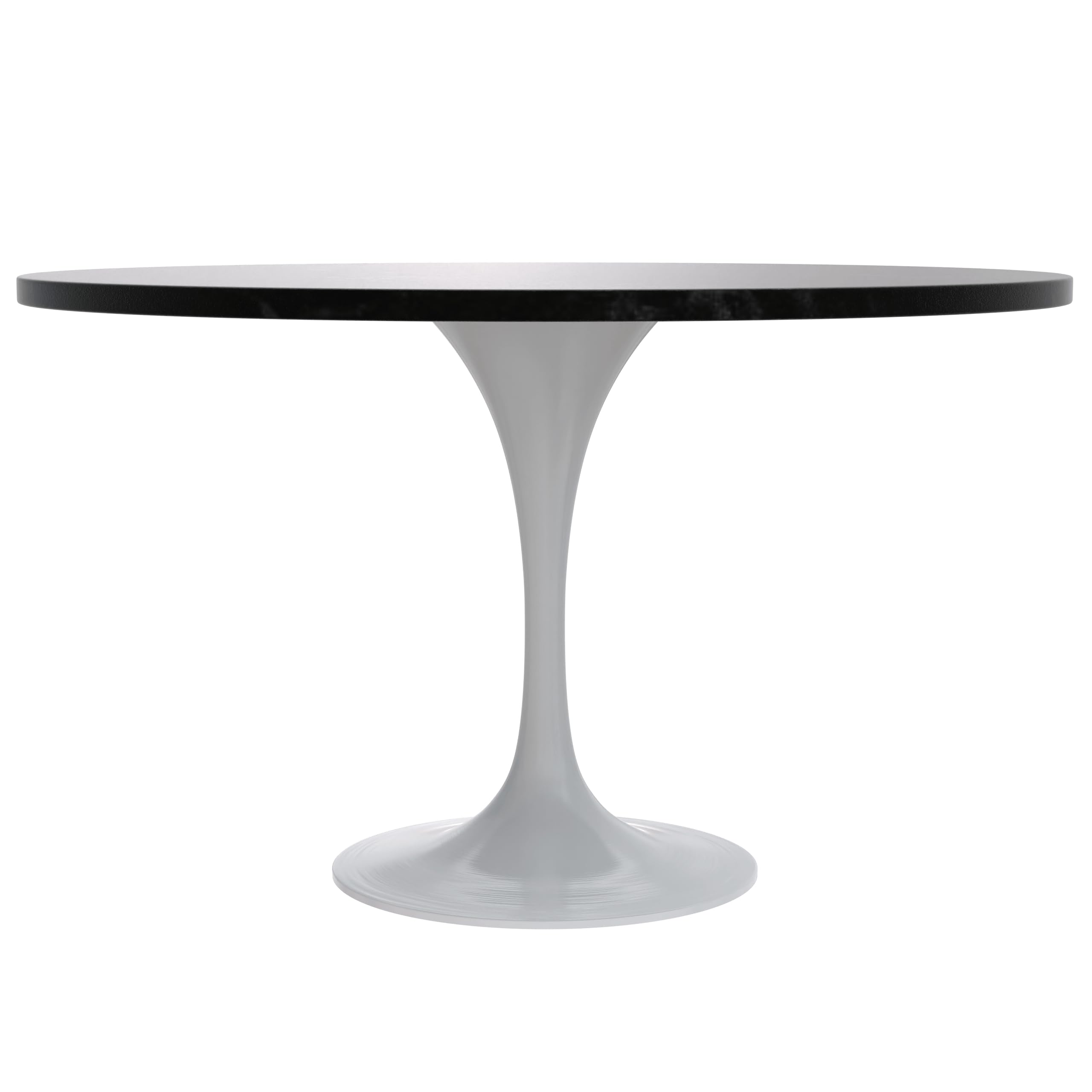 Verve Mid-Century Modern 48 Inch Round Dining Table, MDF Wood Tabletop with White Steel Pedestal Base, Large Pedestal Kitchen & Dining Room Table, Breakfast Nook Table (Black)