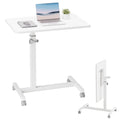 Small Standing Desk, 24 Inches Foldable Mobile Rolling Laptop PC Table with Lockable Casters, Adjustable Height Overbed Bedside Table Computer Workstation for Home Office, White-Foldable