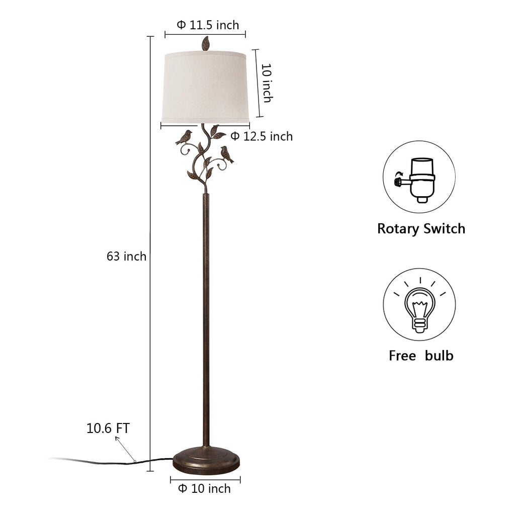 63" Farmhouse Iron Leaf Floor Lamp for Living Room