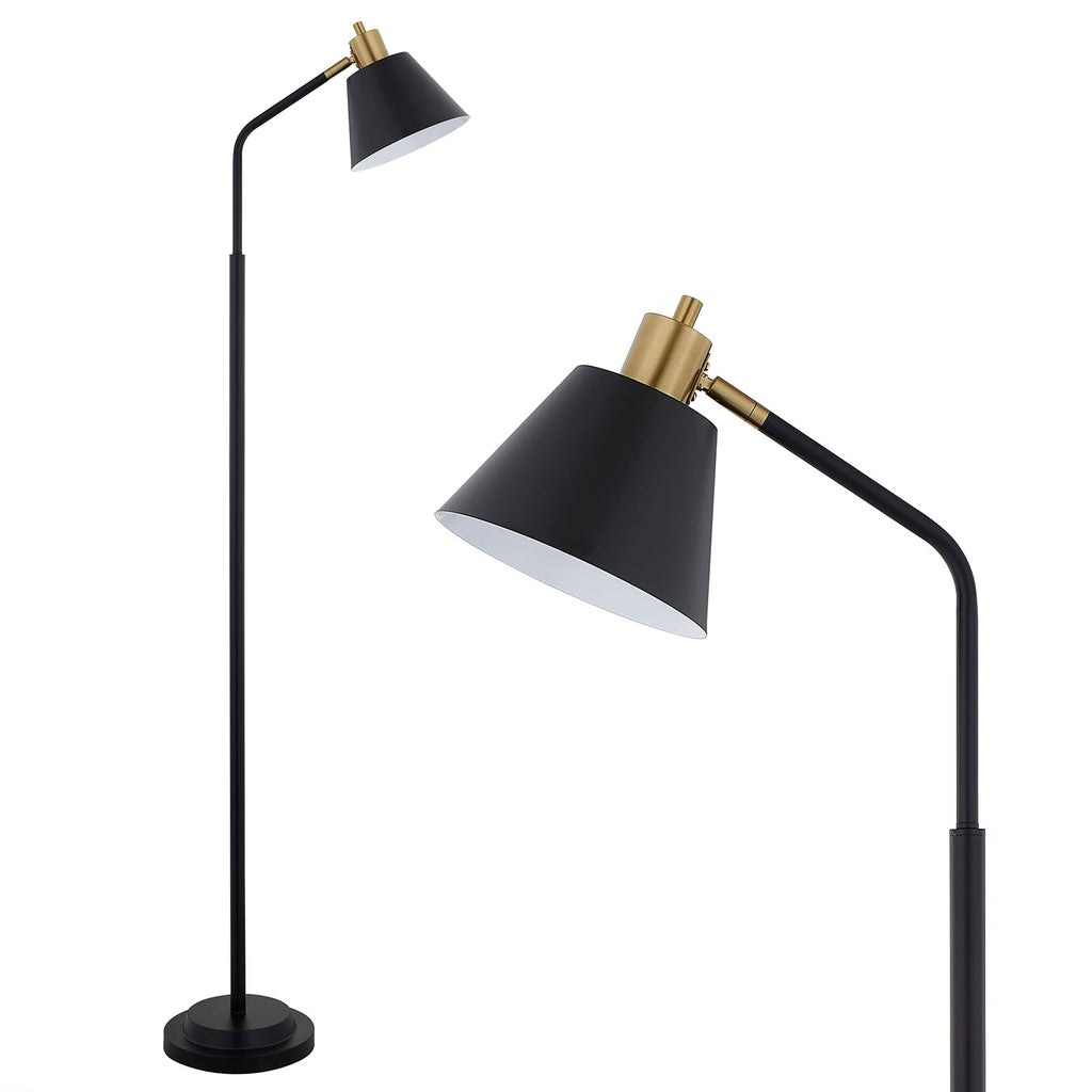 Upgraded Double-Base Black Floor Lamp, Adjustable Lamp Head-65.3"