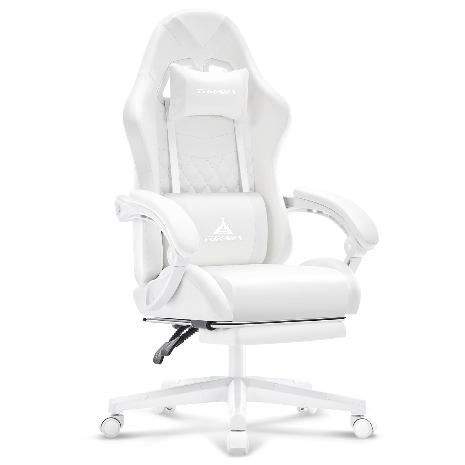 White Gaming Chair,Ergonomic Massage Computer Office Desk Chair with Footrest,Pocket Spring Cushion,Reclining Leather Adjustable Gamer Chair with Headrest and Lumbar Support,White
