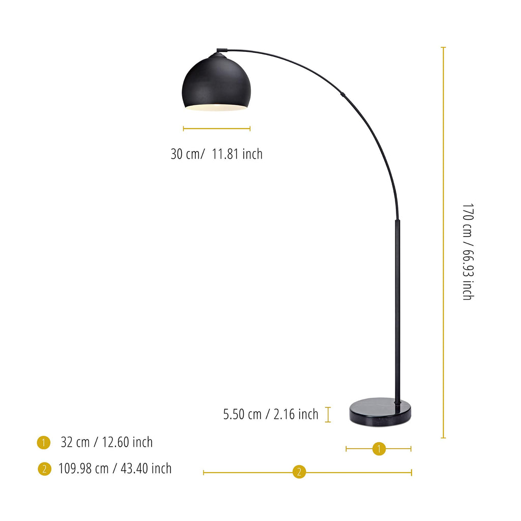 Arquer 66.93" Arc Floor Lamp for Living Rooms, Home Offices, Dining Rooms, Bedrooms with Faux Black Marble Base and Black Bell Shade