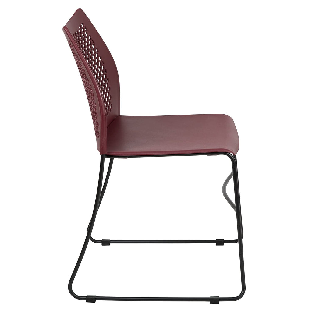 HERCULES Series 661 lb. Capacity Burgundy Stack Chair with Air-Vent Back and Black Powder Coated Sled Base