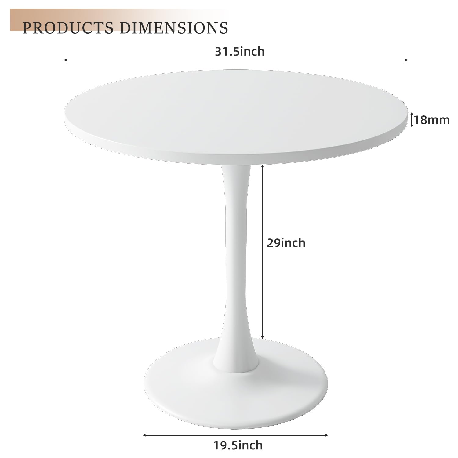 Kasinali Round Dining Table 31.5" Circle Tulip Table with Wood Thickened Tabletop & Sturdy Metal Pedestal Mid Century Modern Leisure Bistro Kitchen Tables 4 People Small Places Living Room Cafe,White