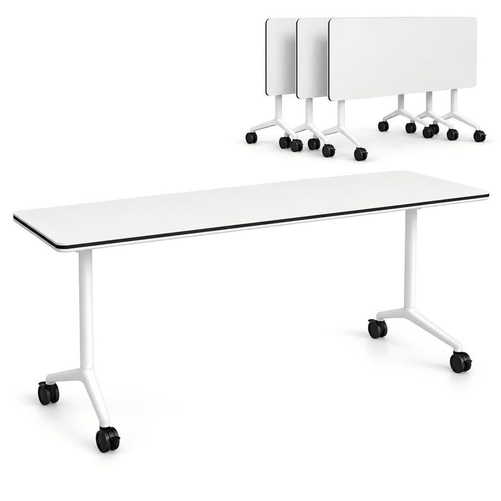 Folding Conference Table with Wheels, Flip-Top, 47.2in, 4 Pack, White