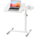 Small Standing Desk, 28 Inches Tiltable Mobile Rolling Laptop PC Table with Lockable Casters, Adjustable Height Overbed Bedside Table Computer Workstation for Home Office, White-Tiltable