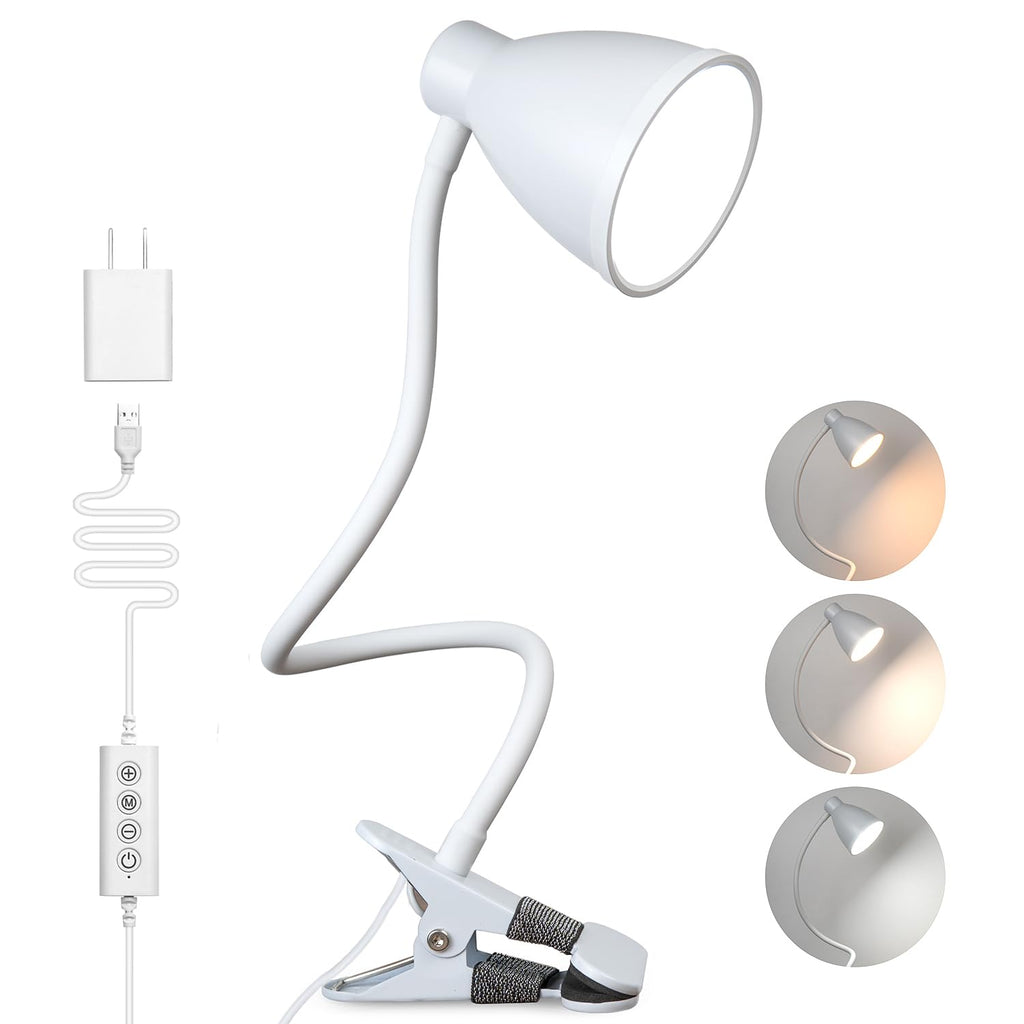 Clamp Lamp 5 Color Modes 10 Brightness Dimmer Bedside Lamp, White