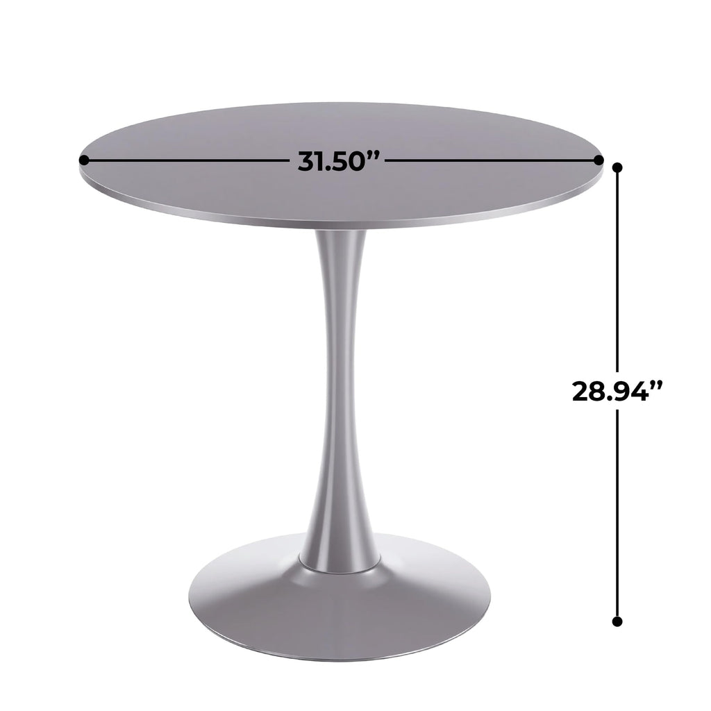 Sybrioka 31.5" Tulip Table for 2-4 Persons Modern Round Dining Room Table, Mid-Century Modern Grey Small Kitchen Table with MDF Wooden Top, Leisure Coffee Table for Living Room, Dining Room, Office