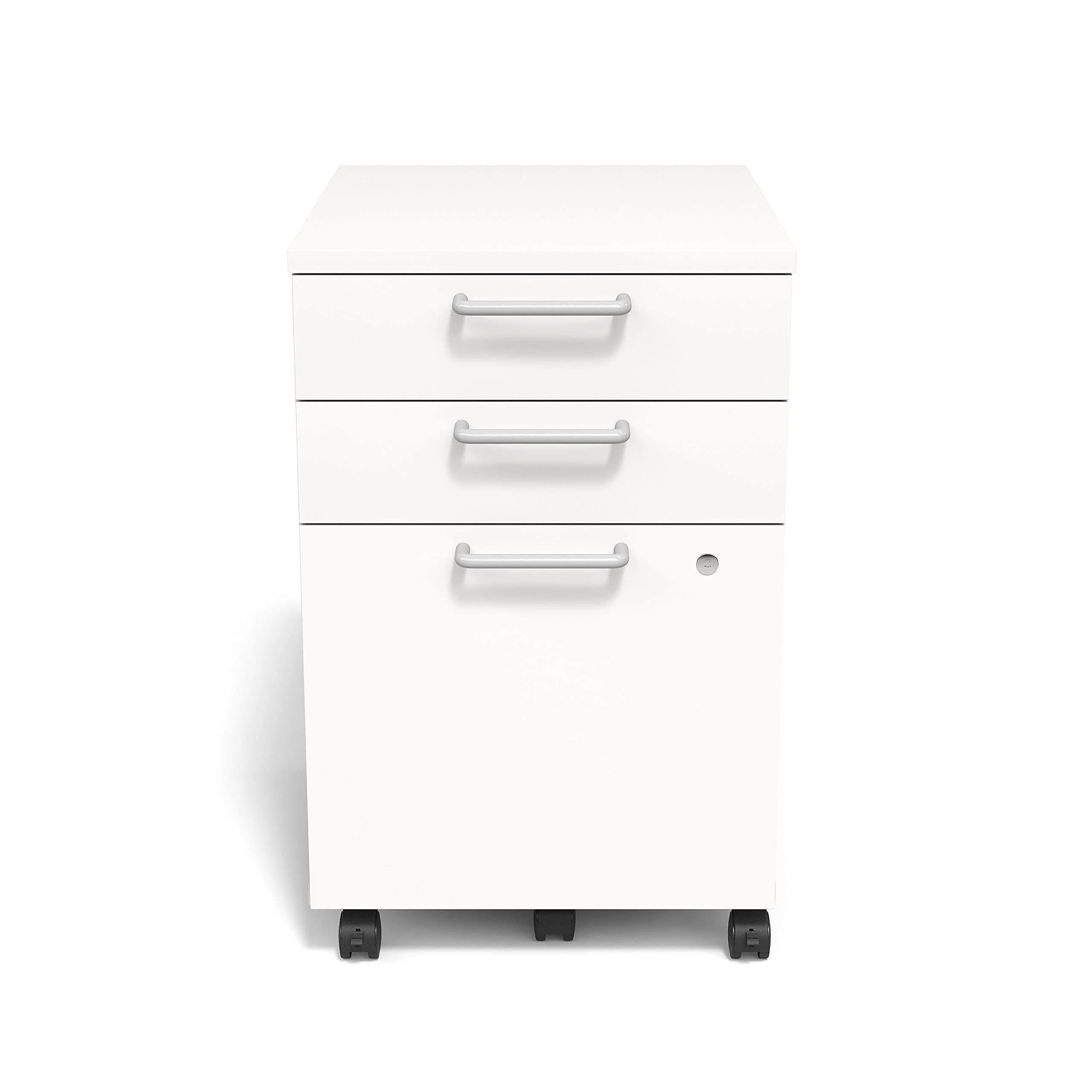 3-Drawer Vertical File Cabinet, Letter & Legal Size Documents, Lockable & Mobile, 21.3" D x 15.6" W x 24.3" H, White