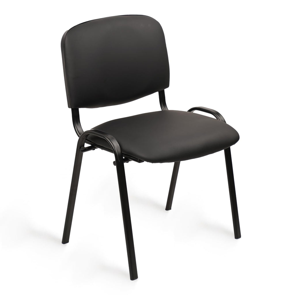 Stacking Waiting Room Chairs, PU Leather Armless Office Guest Chair with Metal Frames, Stackable Conference Room Chairs No Wheels for Reception Lobby Side Meeting Training School, Black