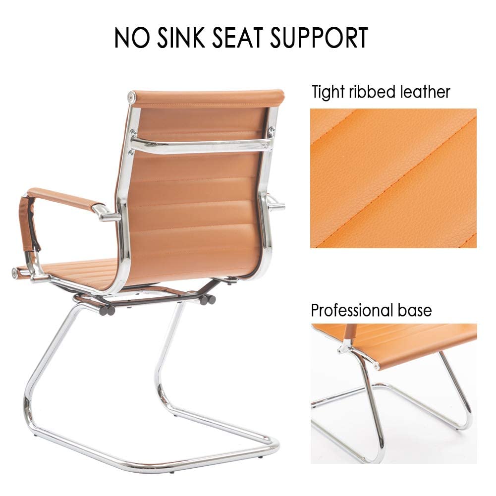 Office Desk Chair No Wheels Set of 6 PU Leather Computer Chairs Mid Back Guest Chairs for School Reception Conference Waiting Room, Terracotta