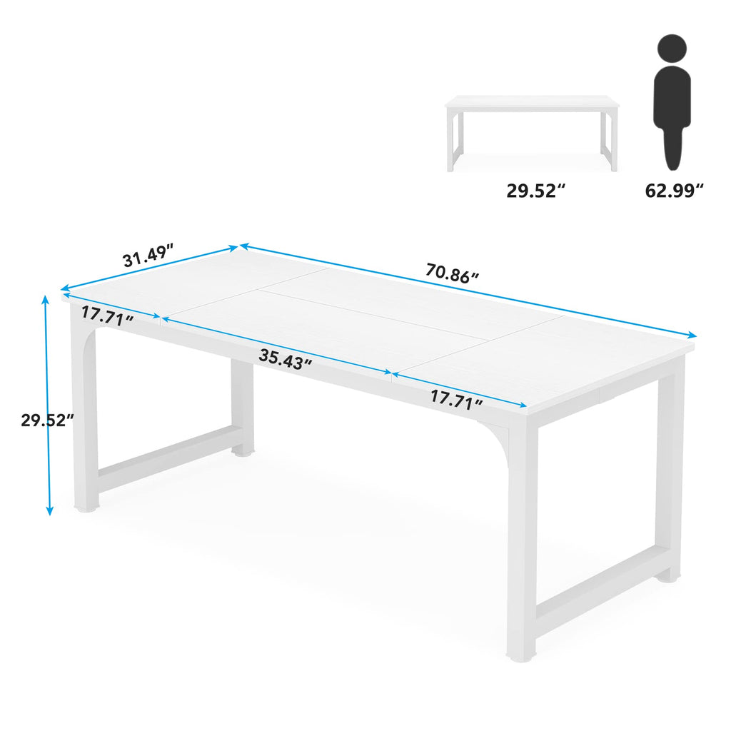 70.8”Executive Desk, Large Office Computer Desk with Thicken Frame, Modern Simple Workstation Business Furniture for Home Office, White