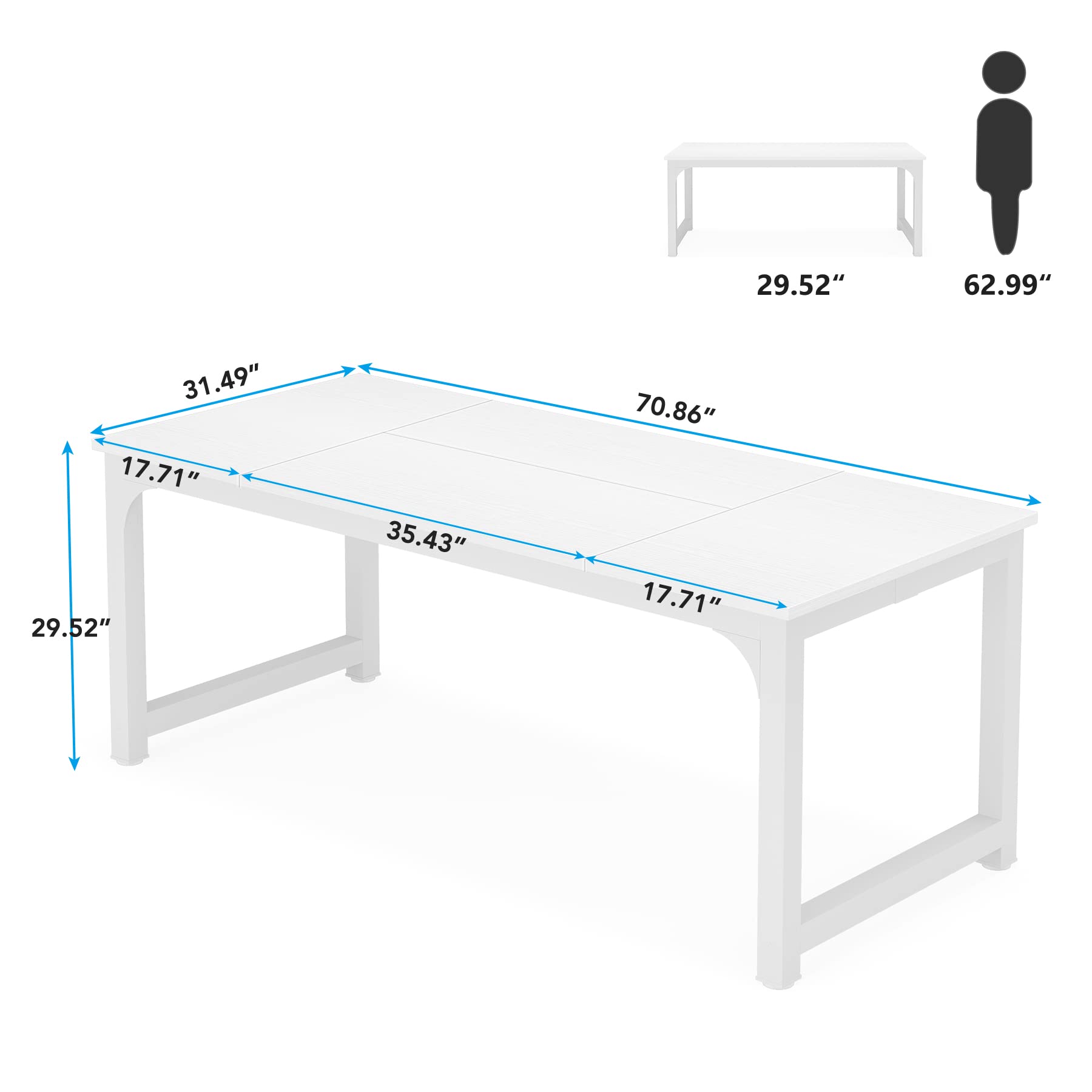 70.8”Executive Desk, Large Office Computer Desk with Thicken Frame, Modern Simple Workstation Business Furniture for Home Office, White