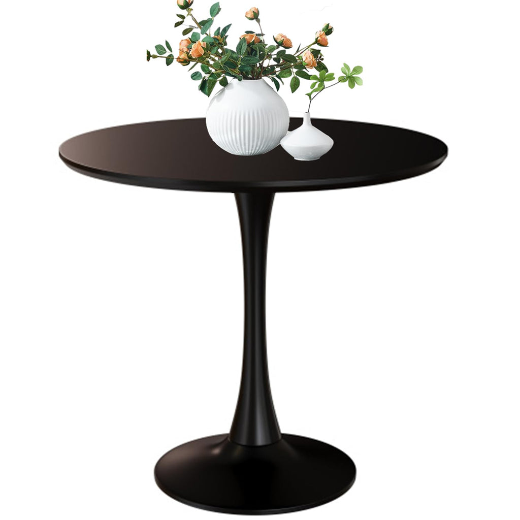 Sybrioka 31.5" Tulip Table for 2-4 Persons Modern Round Dining Room Table, Mid-Century Modern Black Small Kitchen Table with MDF Wooden Top, Leisure Coffee Table for Living Room, Dining Room, Office