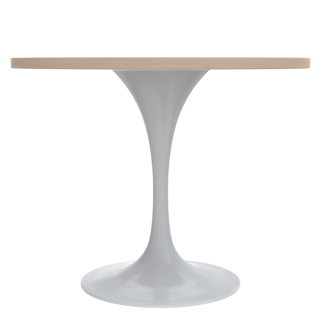 Verve Mid-Century Modern 36 Inch Round Dining Table, MDF Wood Tabletop with White Steel Pedestal Base, Contemporary Kitchen & Dining Room Table, for Small Spaces (Light Natural)
