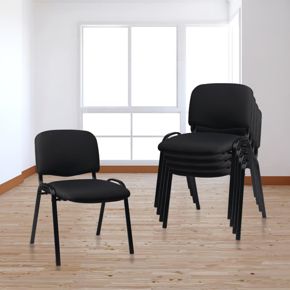 Set of 10 Pack Stackable Waiting Room Chair Fabric Black Reception Chairs Metal with Thickened Seat Back Cushion for Waiting Conference Room Guest Chairs (10 Pack)