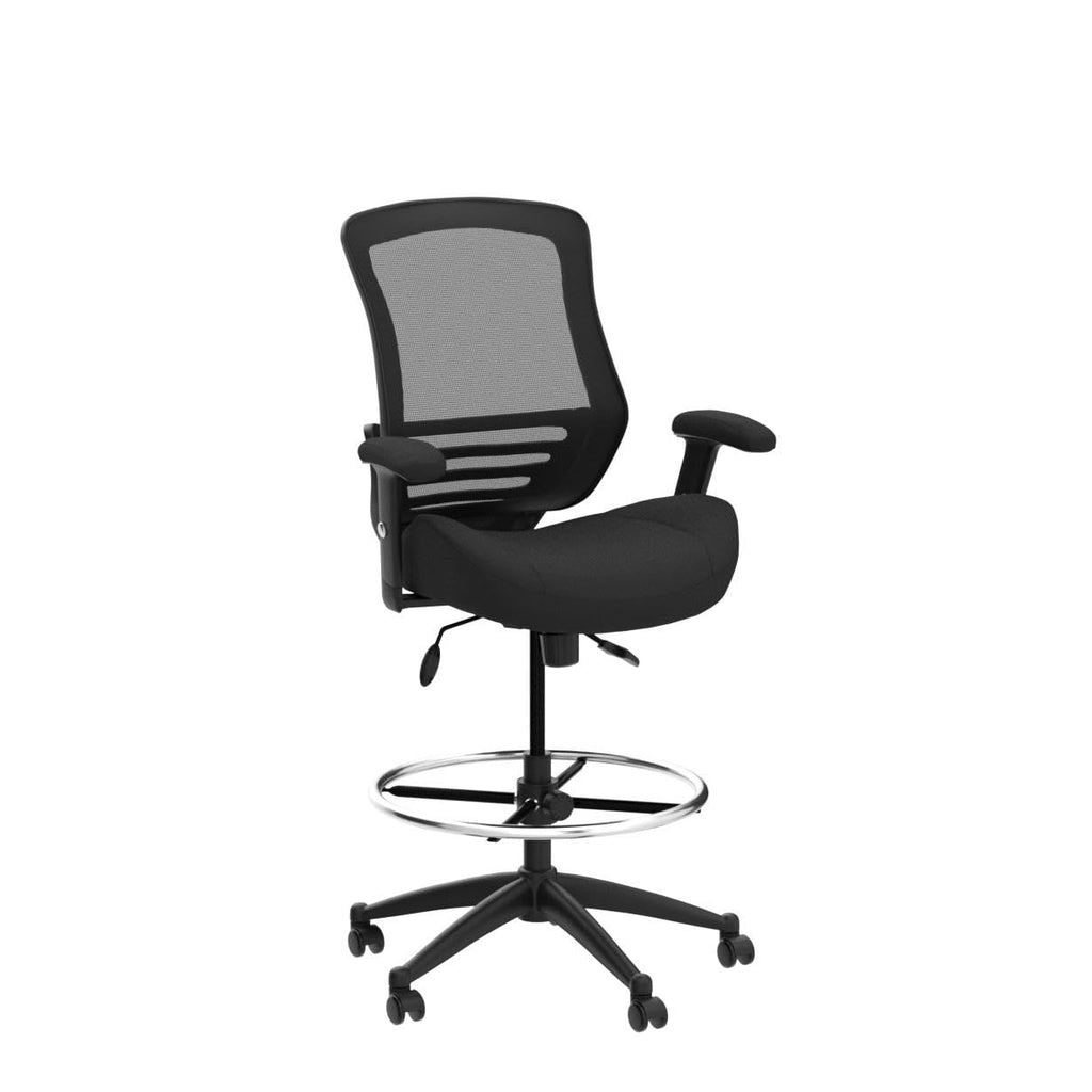 400lbs Mesh Ergonomic Office Drafting Chair Big Adjustable Foot Ring Height Adjustable Armrest(Black)