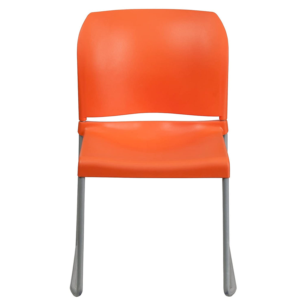 HERCULES Series 880 lb. Capacity Orange Full Back Contoured Stack Chair with Gray Powder Coated Sled Base