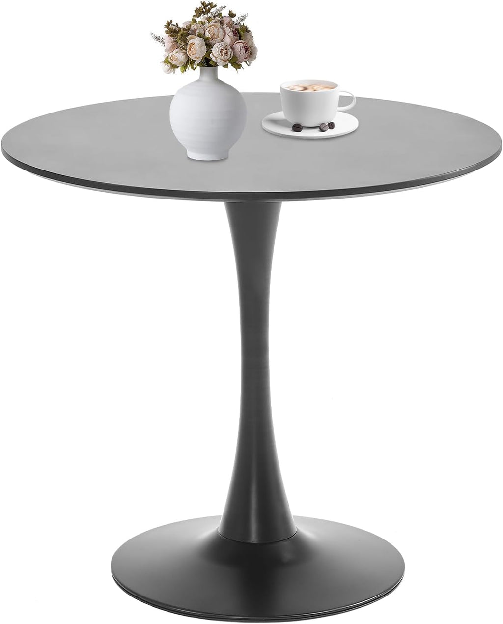 TUOMUR Black Round Dining Table, 31.5" Circle Tulip Table Kitchen Round Dining Table for 2-4 People with Thickened Top and Metal Pedestal, Mid-Century Leisure Table for Home, Dining Room, Cafe