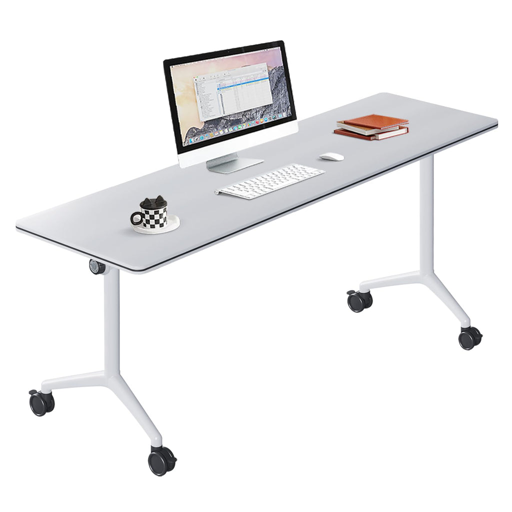 Folding Conference Table with Wheels, Flip-Top, 70.8in, 2 Pack, White