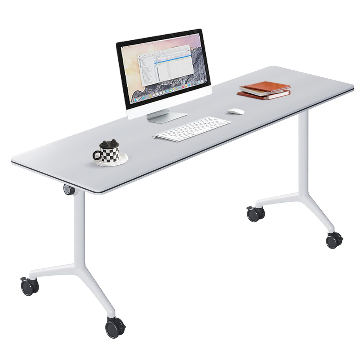 Folding Conference Table with Wheels, Flip-Top, 70.8in, 2 Pack, White