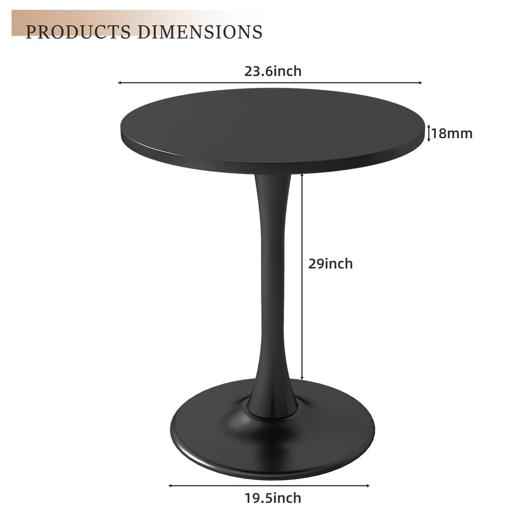 Kasinali Round Dining Table 24" Circle Tulip Table with Wood Thickened Tabletop & Sturdy Metal Pedestal Mid Century Modern Leisure Bistro Kitchen Tables 2 People Small Places Living Room Cafe,Black