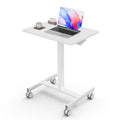 Mobile Small Standing Desk, Portable Rolling Laptop Desk with 2 Lockable Wheels, Adjustable Height Computer Workstation for Home Office, 19 Inch White