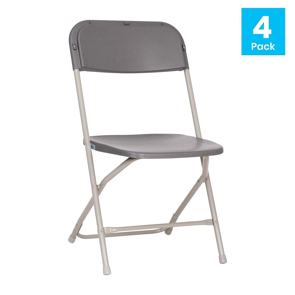 4-Pack, Hercules Big and Tall Commercial Folding Chair - Extra Wide 650LB. Capacity - Durable Plastic - Gray