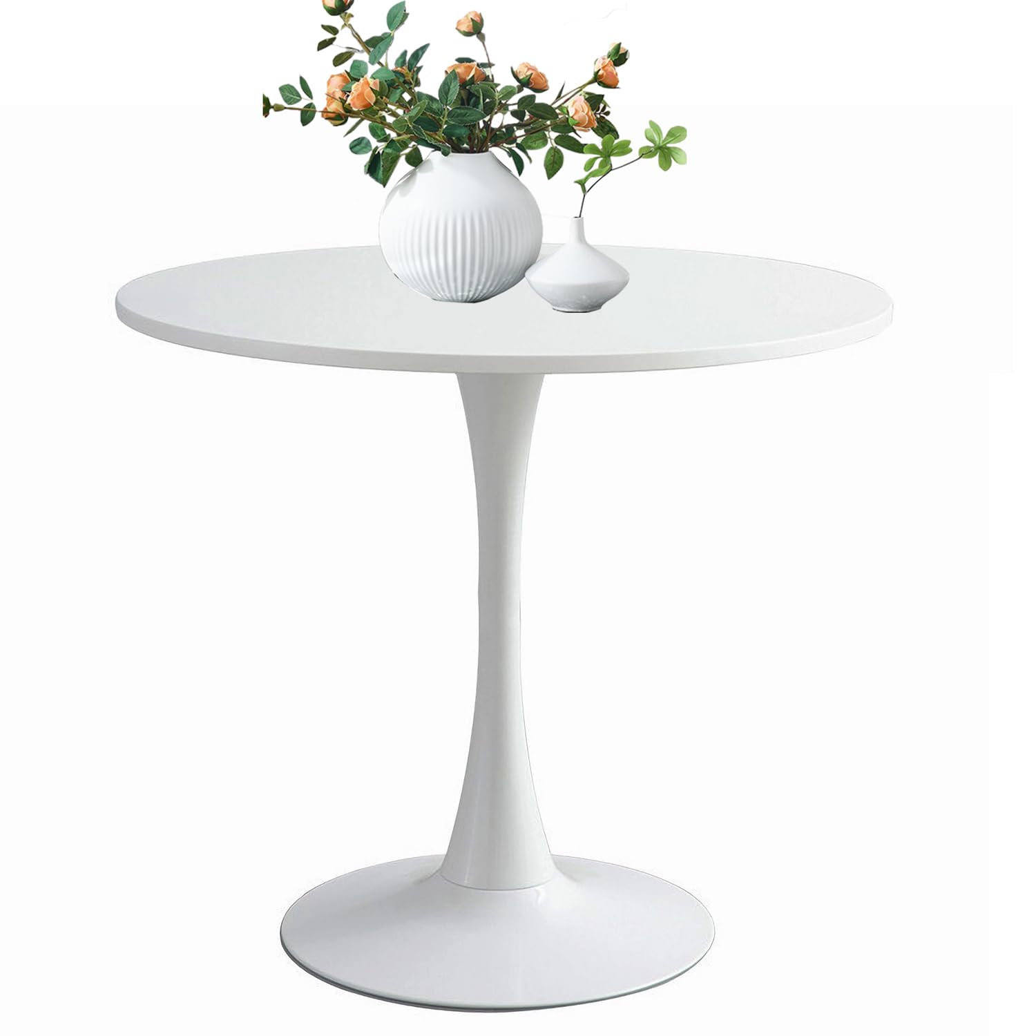 Sybrioka 31.5" Tulip Table for 2-4 Persons Modern Round Dining Room Table, Mid-Century Modern White Small Kitchen Table with MDF Wooden Top, Leisure Coffee Table for Living Room, Dining Room, Office