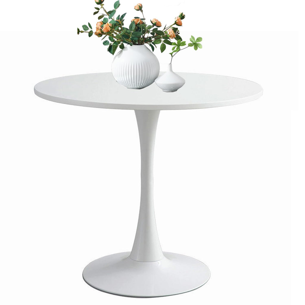 Sybrioka 31.5" Tulip Table for 2-4 Persons Modern Round Dining Room Table, Mid-Century Modern White Small Kitchen Table with MDF Wooden Top, Leisure Coffee Table for Living Room, Dining Room, Office
