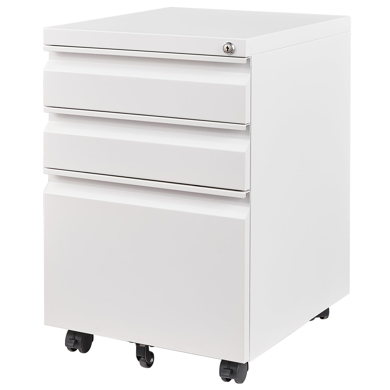 3 Drawer Mobile File Cabinet with Lock, Under Desk Metal Filing Cabinets for Home Office Organizer Letters/Legal/A4(Fully Assembled-White)