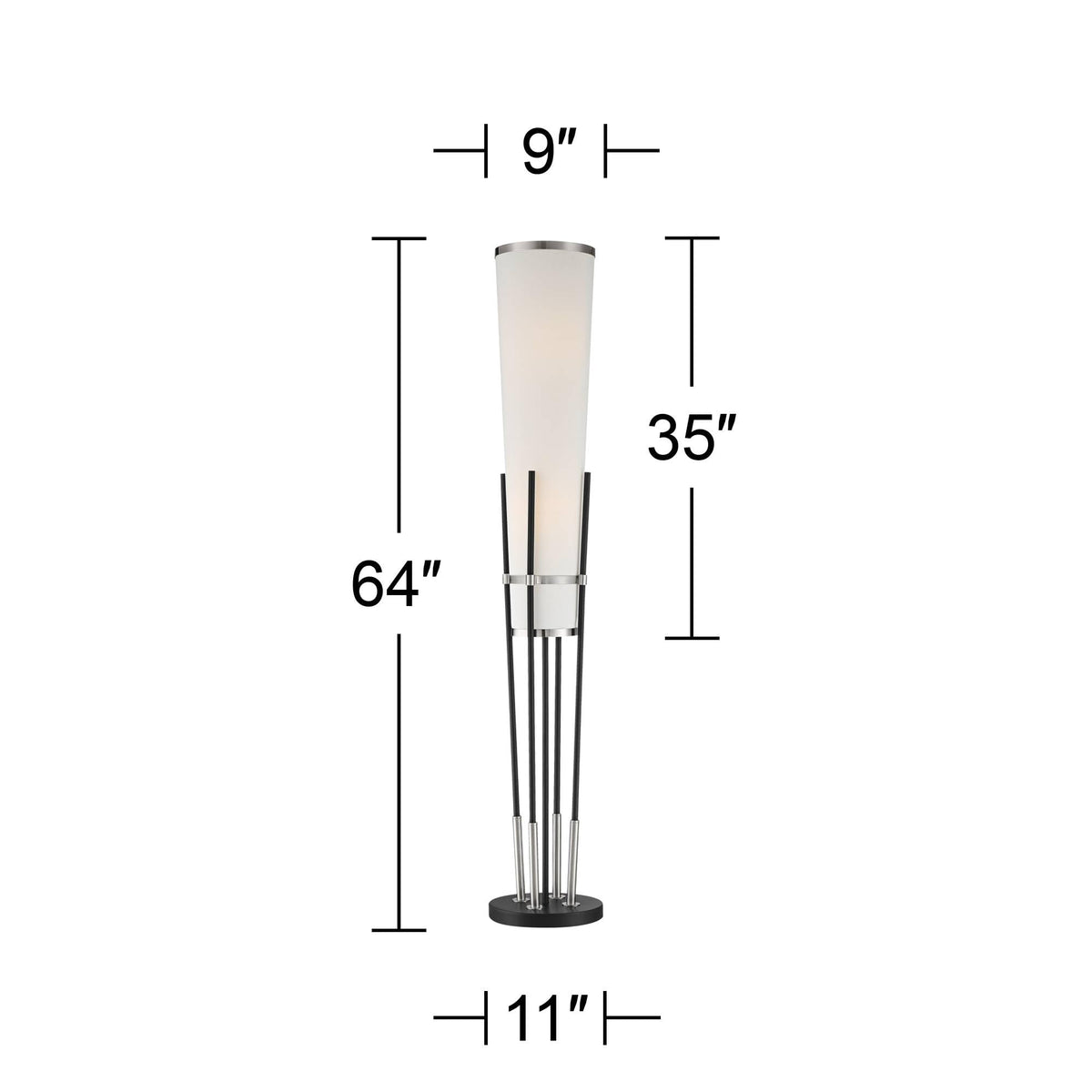 Flute 64" Tall Satin Black Floor Lamp with Smart Socket
