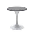 LeisureMod Verve Mid-Century Modern Dining Table with a 27" Round Sintered Stone Tabletop and White Stainless Steel Pedestal Base for Kitchen and Dining Room (Grey)