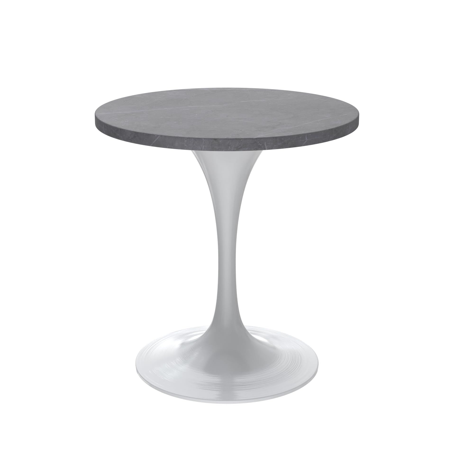 LeisureMod Verve Mid-Century Modern Dining Table with a 27" Round Sintered Stone Tabletop and White Stainless Steel Pedestal Base for Kitchen and Dining Room (Grey)