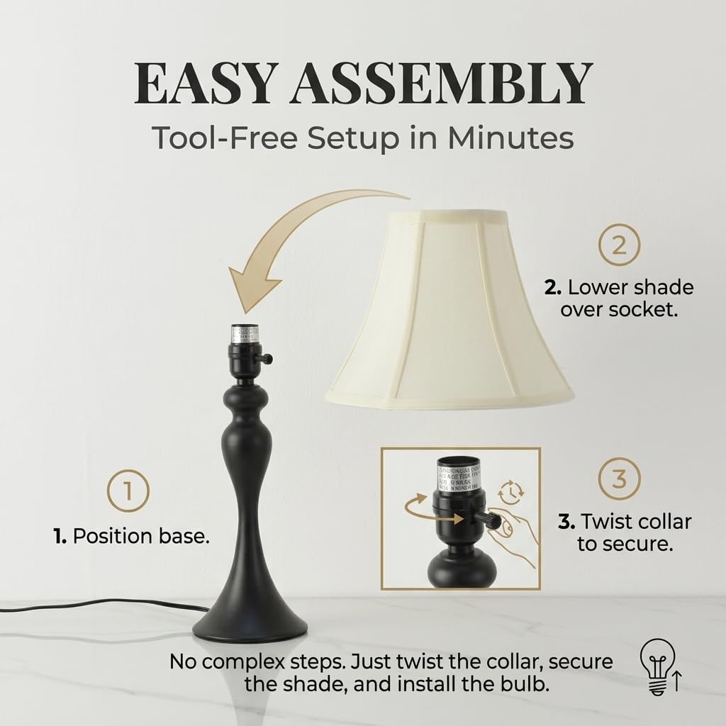 Traditional Table Lamp, Vintage Desk Lamp for Living Room with Fabric Shade, Farmhouse Bedside Lamp Black Finish for Bedroom Hotel Nightstand Office (Pack-01)
